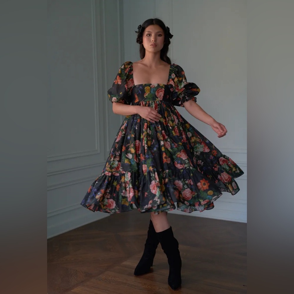 SELKIE French Puff Dress in Nightcap
